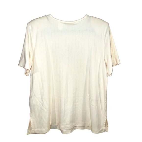 Alfred Dunner Womens Blouse Short Sleeve LARGE Light Yellow Shirt SOFT - Picture 2 of 3